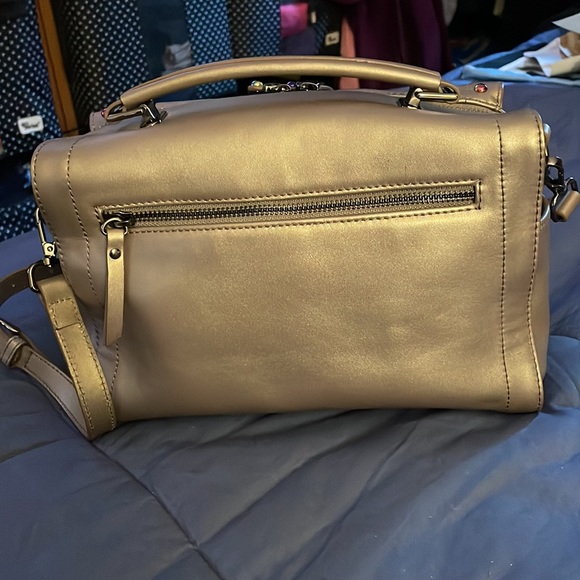 Sharif, Genuine Leather, Pewter Color Crossbody, East/West, 11 L X 7 H X 4 W - Picture 3 of 6